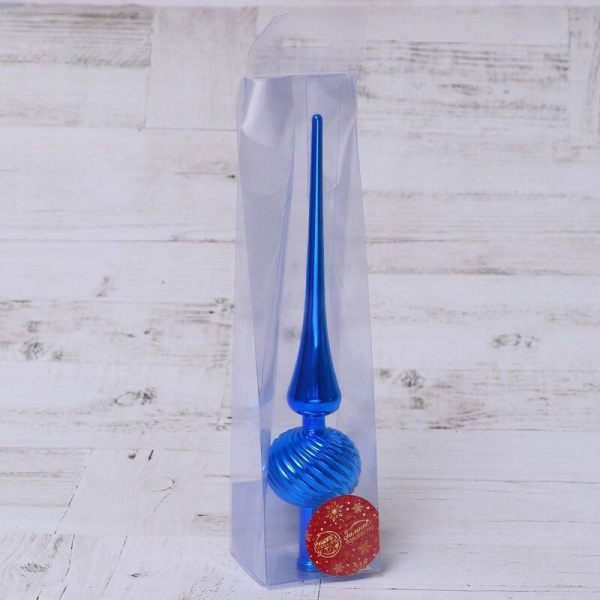 Верхушка на елку Зимнее волшебство Классика полосы пластик синяя (высота  25 см)