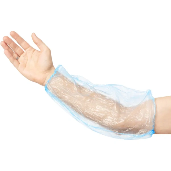 Нарукавники одноразовые полиэтиленовые синие 40 см (50 пар в  упаковке)