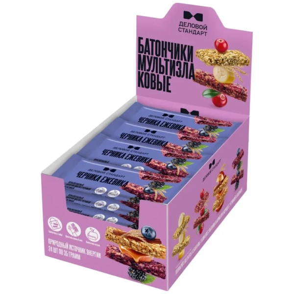 Батончик мюсли мультизлаковый Деловой Стандарт черника и ежевика (24  батончика по 35 г)