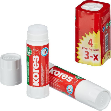 Клей-карандаш Kores 15 г (4 штуки в упаковке)