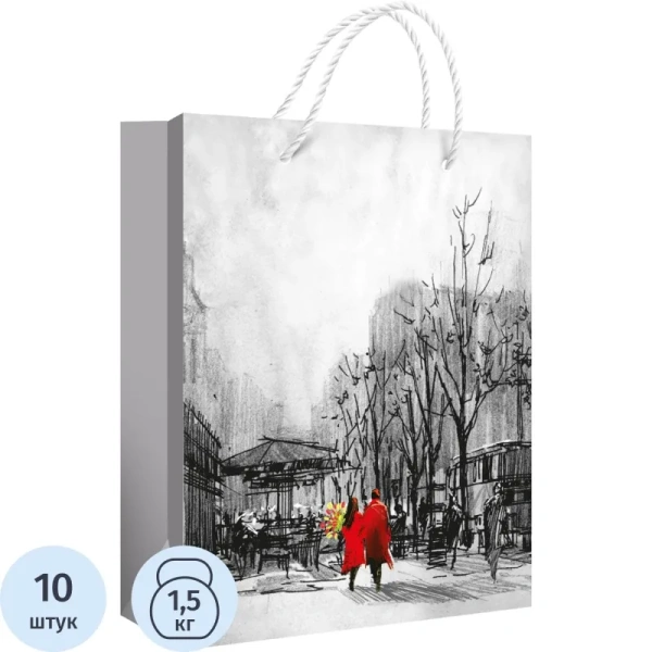 Пакет подарочный ламинация Хорошо Влюбленный в городе (22.7x18x10 см)