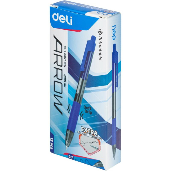 Ручка шариковая автоматическая Deli Arrow синяя (толщина линии 0.5 мм)