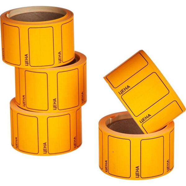 Этикет-лента Цена для ручного нанесения прямоугольная оранжевая 35х25 мм (5 рулонов по 250 этикеток)