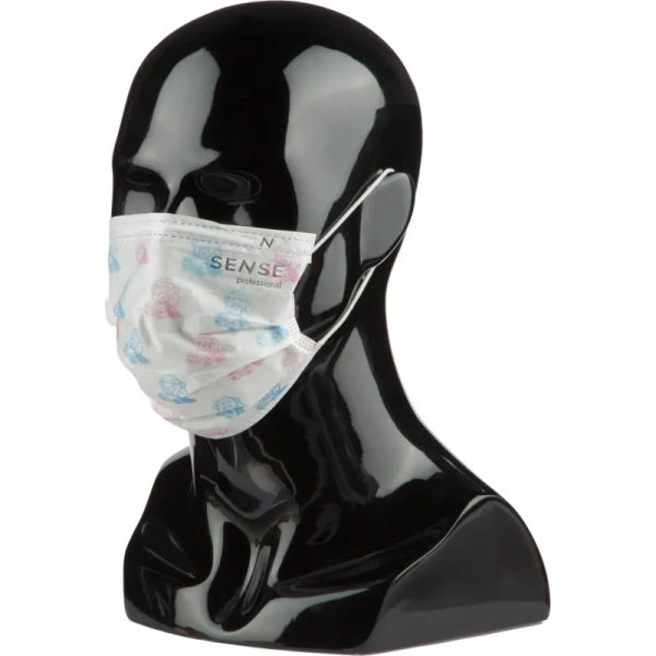 Маска медицинская одноразовая Sense Мишки детская трехслойная белая (50  штук в упаковке)
