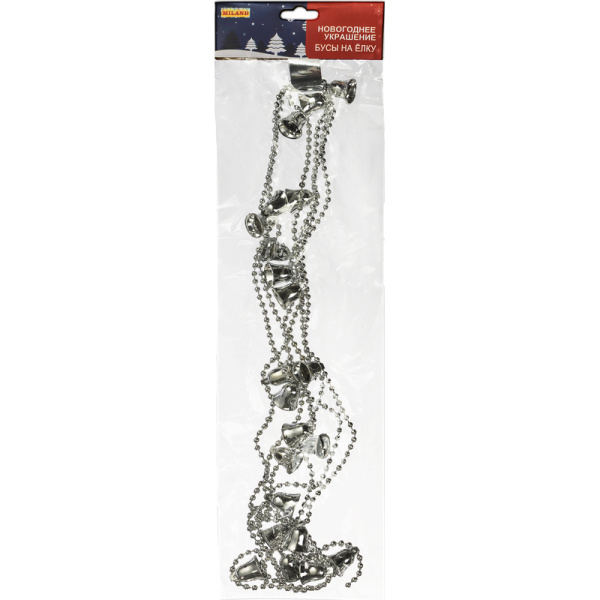 Бусы новогодние на елку Miland Колокольчики 270 см. пластиковые   серебристые