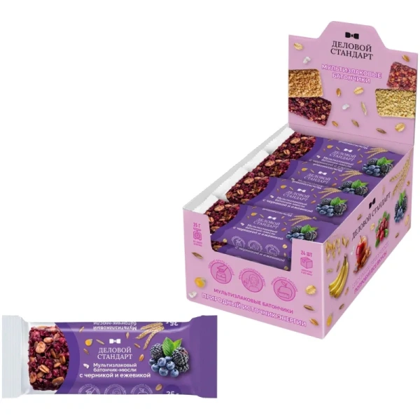 Батончик мюсли мультизлаковый Деловой Стандарт черника и ежевика (24  батончика по 35 г)