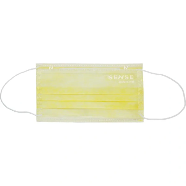 Маска медицинская одноразовая Sense трехслойная желтая (50 штук в  упаковке)