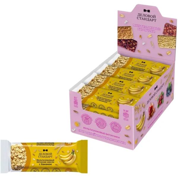 Батончик мюсли мультизлаковый Деловой Стандарт банан (24 батончика по 35  г)