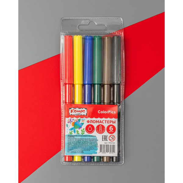 Фломастеры №1 School ColorPics 6 цветов смываемые с вентилируемыми  колпачками
