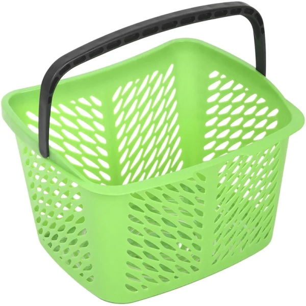 Корзина покупательская Комус Мебель пластик зелёная с чёрной ручкой