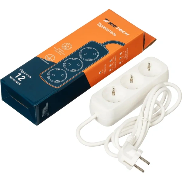 Удлинитель BigTech UTD-310-1,5-W 3 розетки 1.8 м с заземление