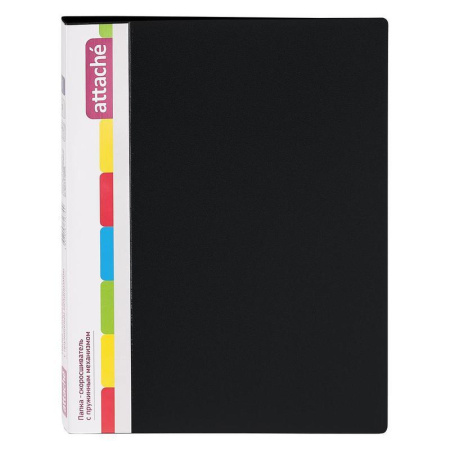 Папка-скоросшиватель с пружинным механизмом Attache пластиковая А4 черная (0.7 мм, до 150 листов)