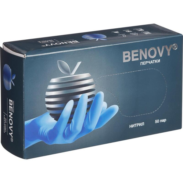 Перчатки медицинские смотровые нитриловые Benovy нестерильные   неопудренные размер L (8-9) в ассортименте (50 пар/100 штук в упаковке)