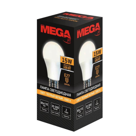 Лампа светодиодная Mega 15 Вт E27 3000 K грушевидная теплый белый свет