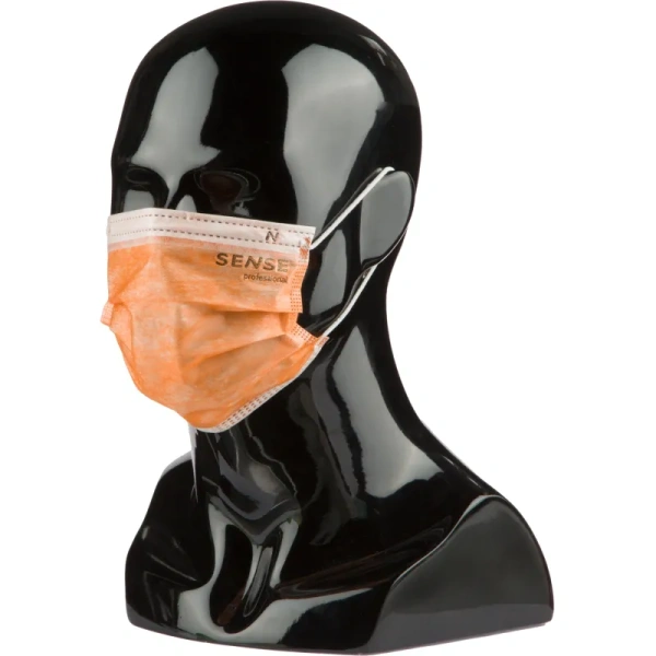 Маска медицинская одноразовая Sense трехслойная оранжевая (50 штук в  упаковке)