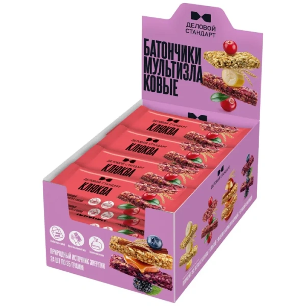 Батончик мюсли мультизлаковый Деловой Стандарт клюква (24  батончика по 35 г)