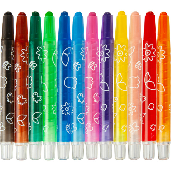 Мелки восковые M&G круглые 12 цветов с выдвижным механизмом