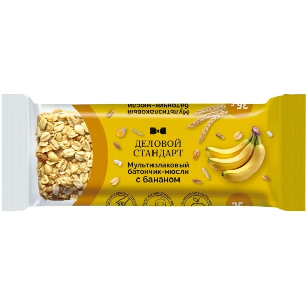 Батончик мюсли мультизлаковый Деловой Стандарт банан (24 батончика по 35  г)
