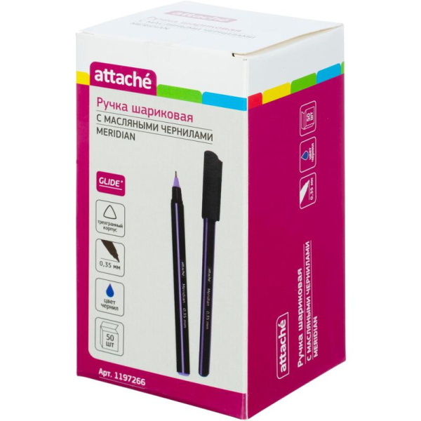Уценка. Ручка шариковая Attache Meridian синяя корпус soft touch  (черно-фиолетовый корпус, толщина линии 0.35 мм)