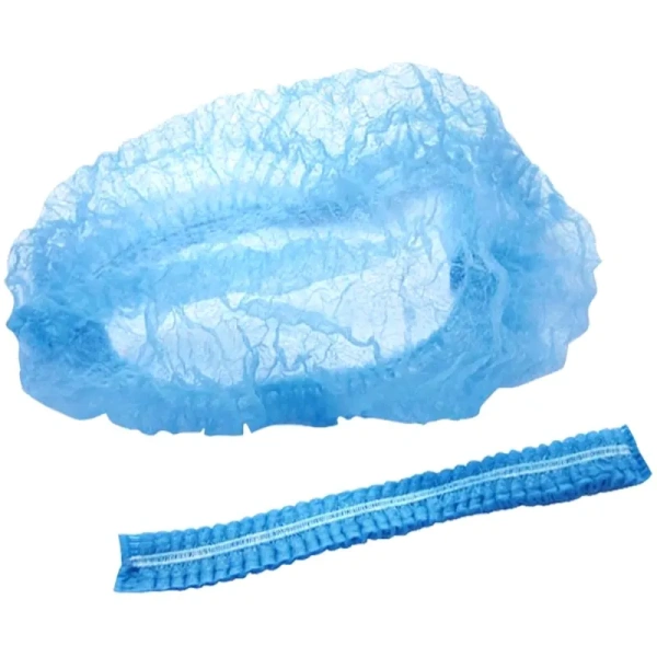 Шапочка одноразовая берет плиссе синяя (25 штук в упаковке)
