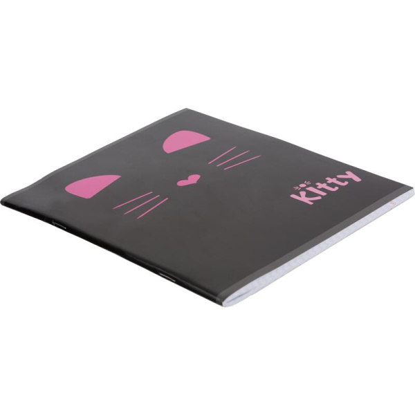 Тетрадь общая Kitty А5 48 листов в клетку на скрепке обложка черная  ВД-лак
