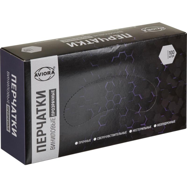 Перчатки одноразовые универсальные виниловые Aviora нестерильные   неопудренные размер XL (9-10) прозрачные (50 пар/100 штук в упаковке)
