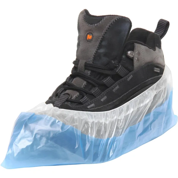 Бахилы одноразовые Медсервис Плюс полиэтиленовые 70 мкм с двойной  подошвой белые/синие (50 пар в упаковке)