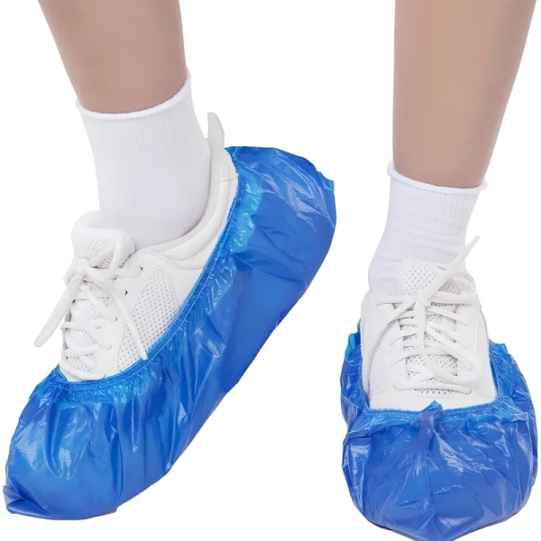 Бахилы одноразовые Elegreen особопрочные полиэтиленовые с двойной  подошвой 26 мкм голубые (6 г, 50 пар в упаковке)