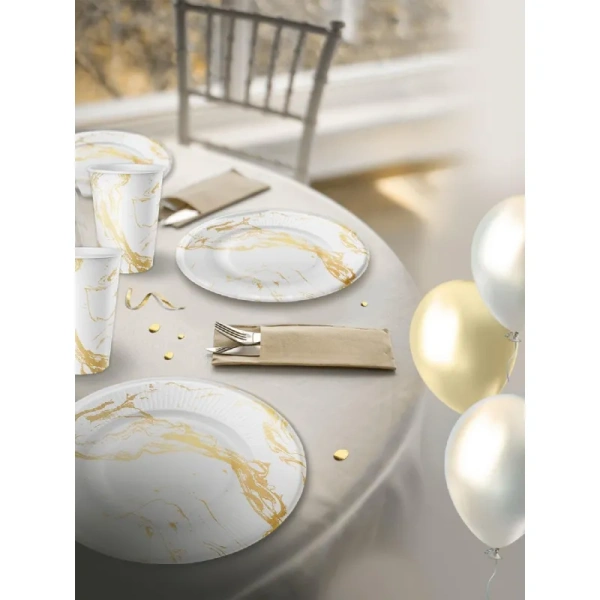 Набор тарелок одноразовых Империя Поздравлений Белый мрамор 23 см (6  штук в упаковке)