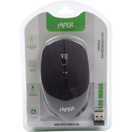 Мышь беспроводная Hiper черная (HOMW-091)