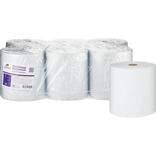 Полотенца бумажные рулонные Luscan PROFESSIONAL H12 2-слойные белые 6  рулонов по 150 метров