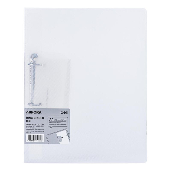 Папка на 2-х кольцах Deli А4 35 мм прозрачная до 200 листов
