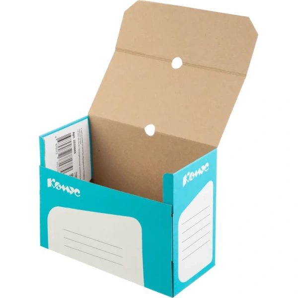 Короб архивный из гофрокартона Комус 320x260x80 мм бирюзовый до 770  листов