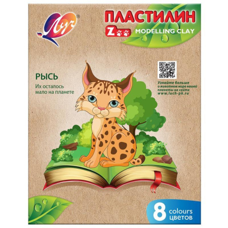 Пластилин классический Луч Zoo 8 цветов 120 г со стеком