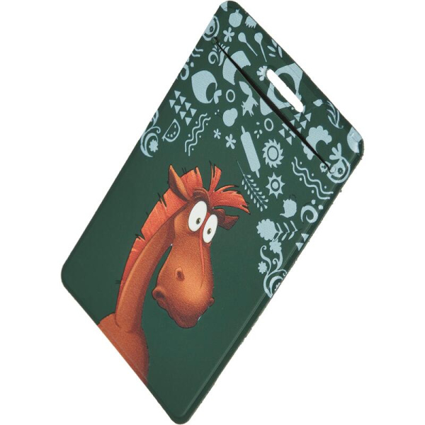 Бейдж Комус Три богатыря Конь Юлий вертикальный 104x63 мм зеленый без    держателя (размер вкладыша: 90x60)