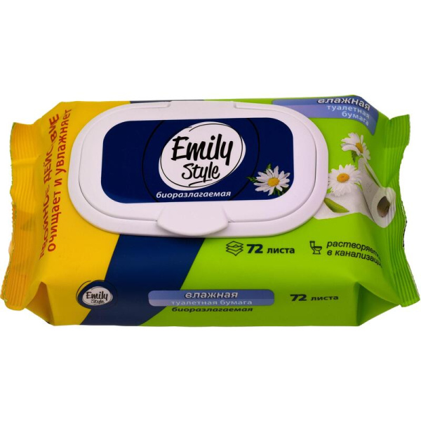 Бумага туалетная влажная Emily Style 72 листа в пачке
