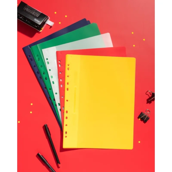 Скоросшиватель пластиковый с перфорацией Комус А4 до 100 листов (толщина обложки 0.18 мм, 10 штук в упаковке)