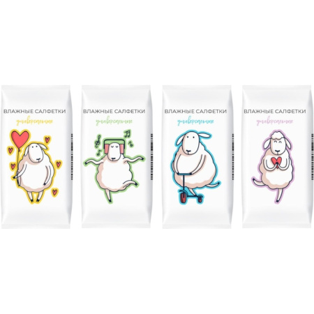 Салфетки влажные Овечки универсальные флоупак с жестким клапаном