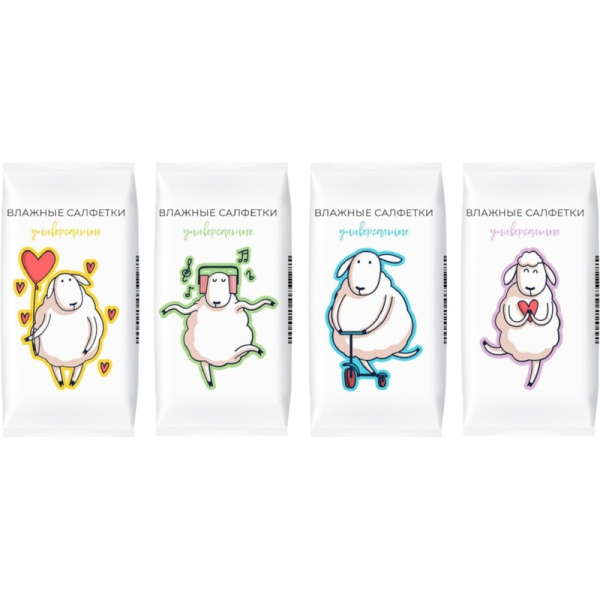 Салфетки влажные Овечки универсальные флоупак с жестким клапаном