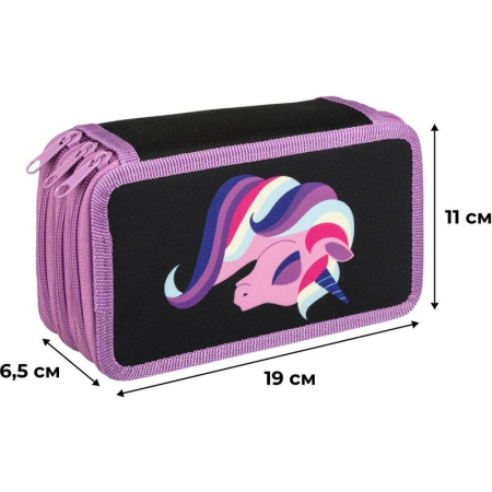 Пенал односекционный Комус Класс Единорог черный