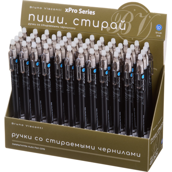 Ручка гелевая автоматическая со стираемыми чернилами Bruno Visconti  Delete Slim Click xPro Nero синяя (толщина линии 0.4 мм)