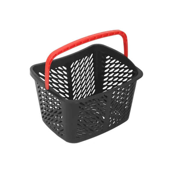 Корзина покупательская Комус Мебель пластик чёрная с красной ручкой