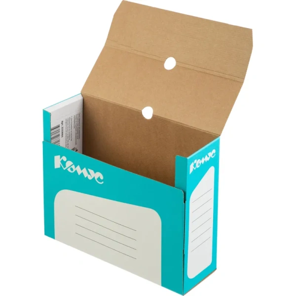 Короб архивный из гофрокартона Комус 320x260x100 мм бирюзовый до 1000  листов