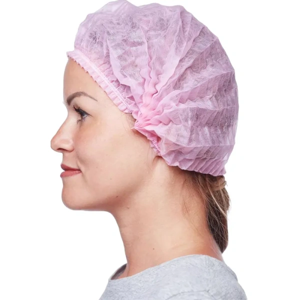 Шапочка одноразовая берет плиссе розовая (25 штук в упаковке)