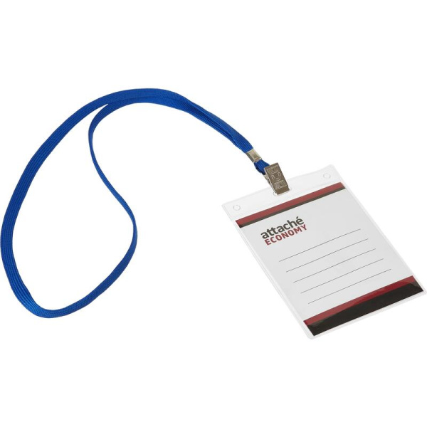 Бейдж Attache Economy вертикальный 138x96 мм с зажимом и синей тесьмой  (5 штук в упаковке, размер вкладыша: 120x90 мм)