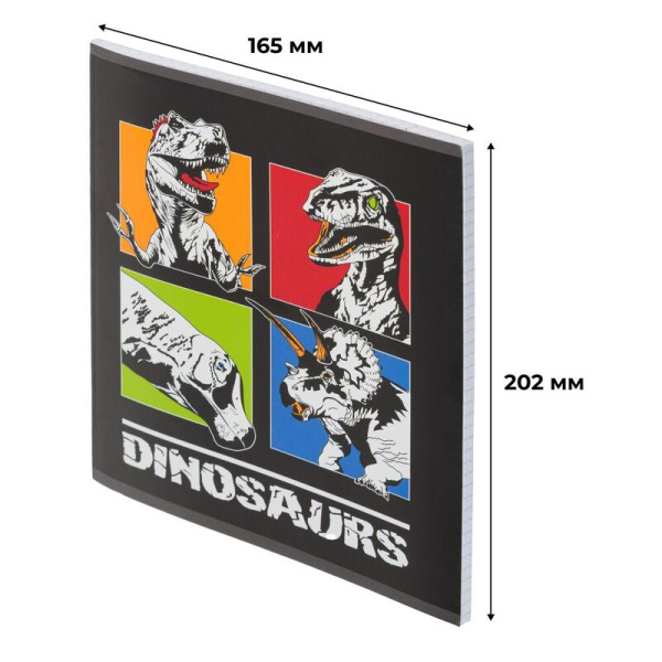 Тетрадь общая №1 School Dinosaurs А5 48 листов в клетку на скрепке  обложка с рисунком ВД-лак