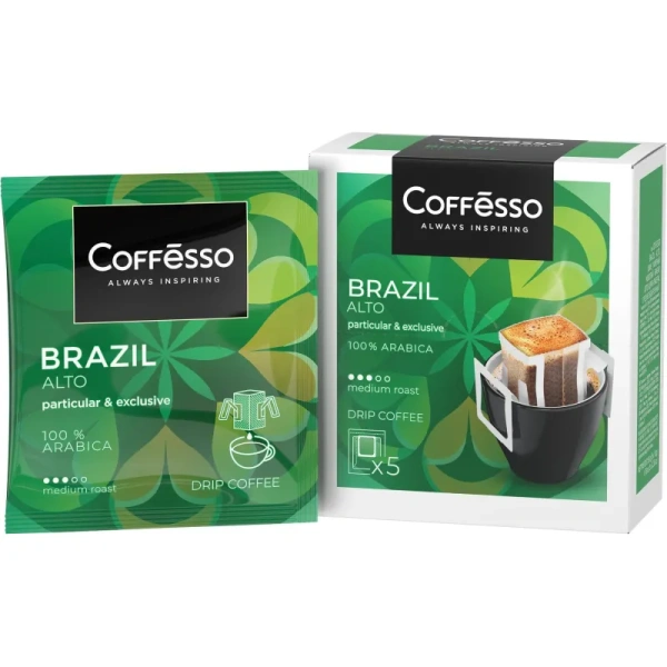 Кофе молотый в дрип-пакетах Coffesso Brazil Alto (5 штук в упаковке)