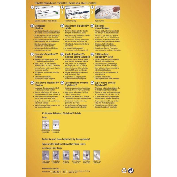 Этикетки самоклеящиеся Avery Zweckform для инвентаризации серебристые 63.5x33.9 мм (24 штуки на листе, 20 листов, артикул производителя L6141-20)