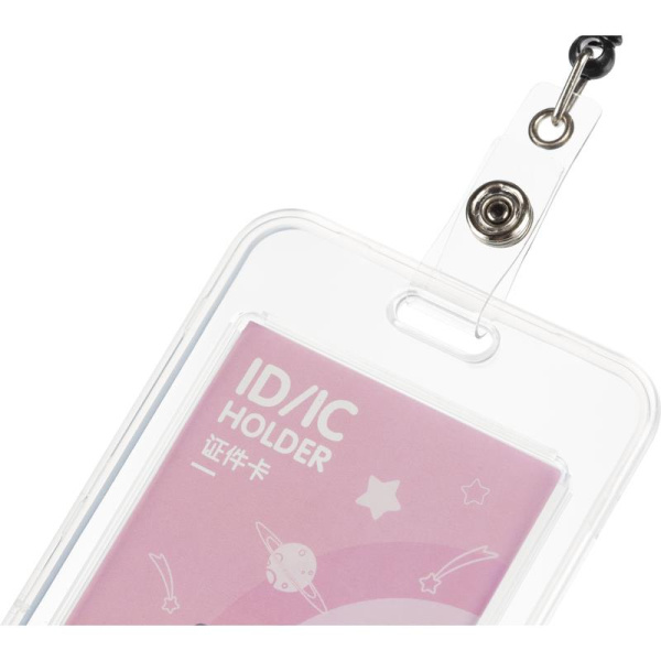 Бейдж Deli вертикальный 54x86 мм с держателем цвет тесьмы розовый